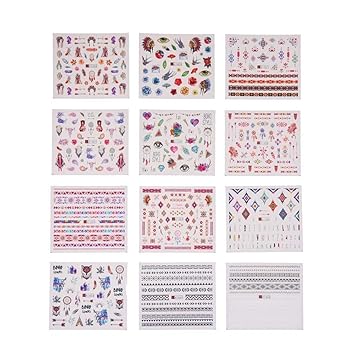 Fameza 12 Sheet 3D Mixed Feather DIY Nail Art Decals Water Transfer Sticker Kit (Multicolour)