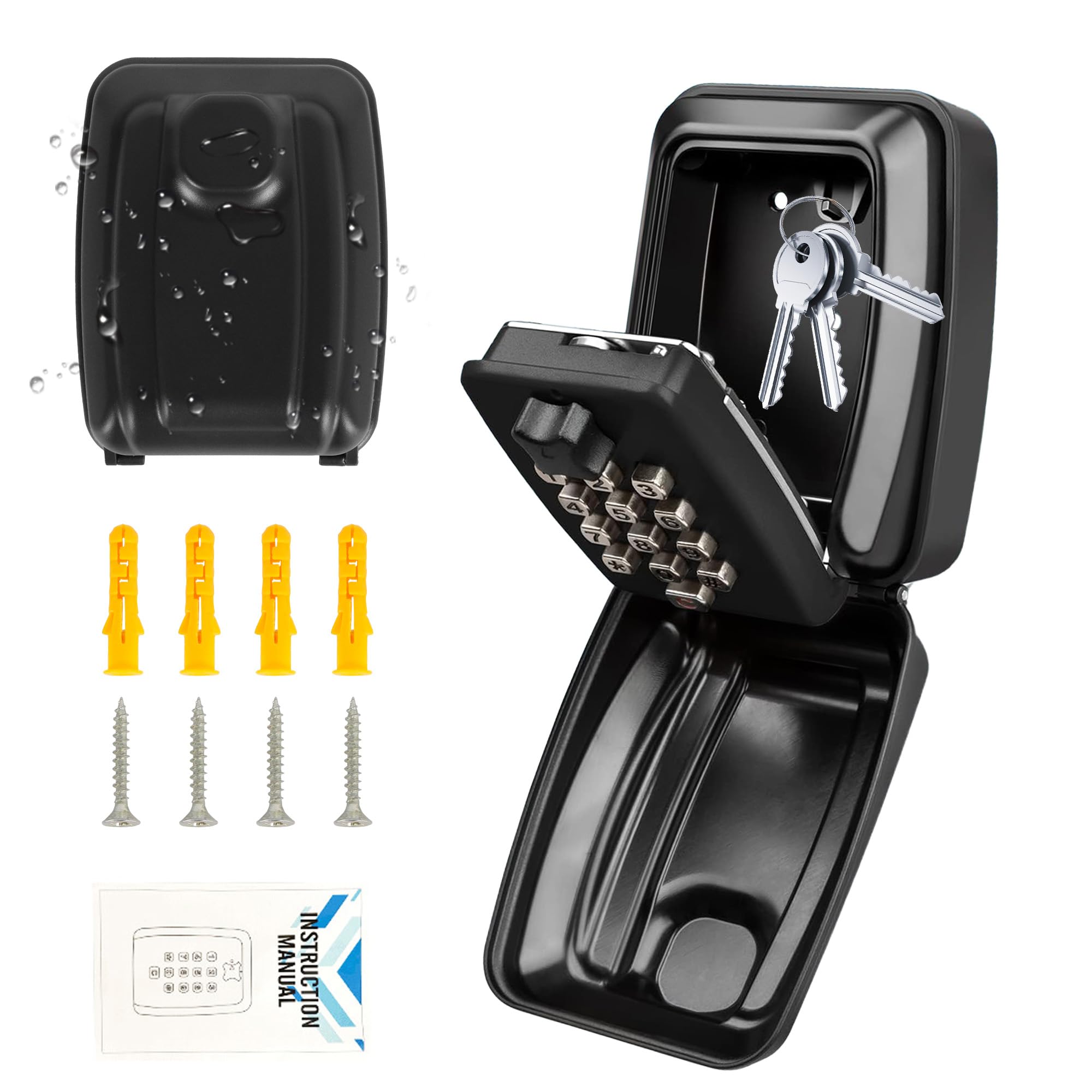 Outdoor Key Safe Wall Mounted: Key Lock Box with Code - Key Cabinet with Weatherproof Cover, 12-Digit Combination Key Storage Box, Resettable Key Hider for Home Office Industries Vehicles