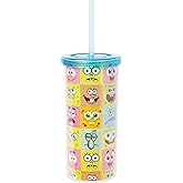 Silver Buffalo SpongeBob SquarePants Plastic Tall Cold Cup with Lid and Straw Featuring SpongeBob SquarePants, Squidward, Patrick Star, and Sandy Cheeks, 20 Ounces