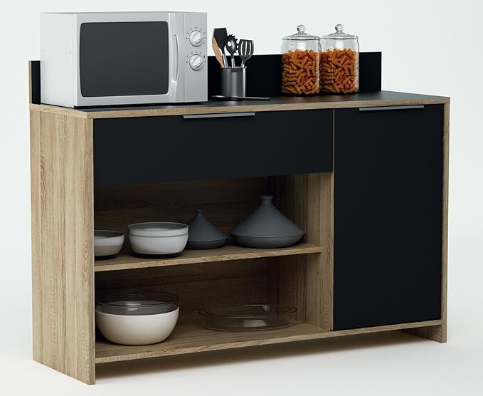 habeig Küchenschrank 223 Eiche-schwarz Schrank Küchenregal Küchenmöbel Singleküche Holz