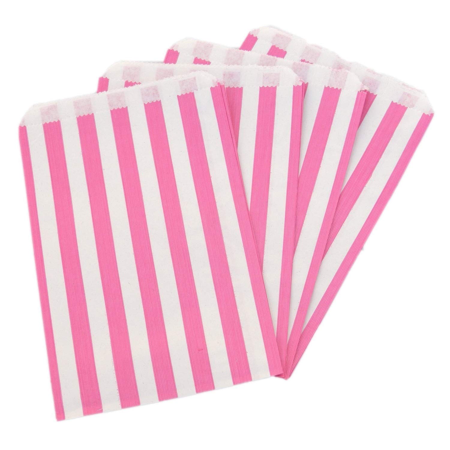 The Paper Bag Company Candy Stripe Paper Bags, 5 x 7 Inches - Pink, Pack of 50