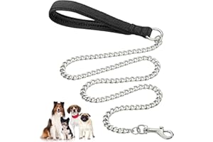Heavy Duty Metal Dog Leash, 4FT Chew Proof Pet Leash Chain with Soft Padded Handle for Large & Medium Size Dogs (120cm*3mm)