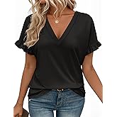 Valiamcep T Shirts Short Ruffle Sleeve V Neck Tees Womens Tops Beach Vacation 2026 Casual Summer Spring Outfits