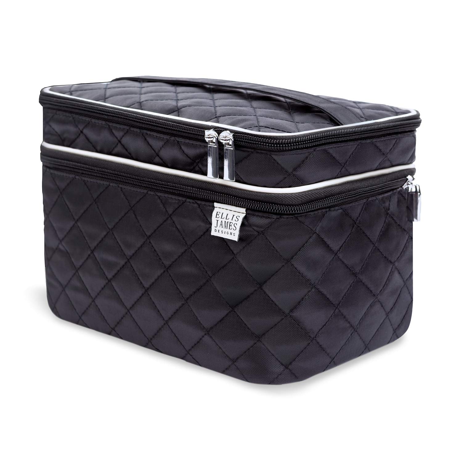 Ellis James Designs Large Travel Makeup Bag for Women - Black Make Up Bag for Women - Travel Cosmetic Bag - Makeup Case Gifts for Women, Makeup Organizer Bag, Travel Toiletry Bag for Women : Beauty