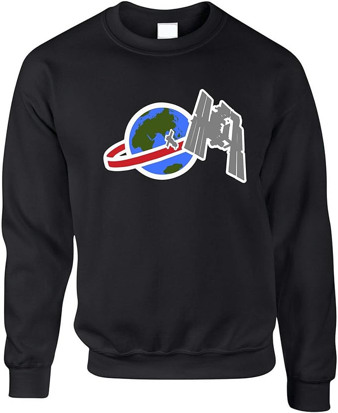 Retro Space Jumper Satellite Over Earth at Amazon Men’s Clothing store