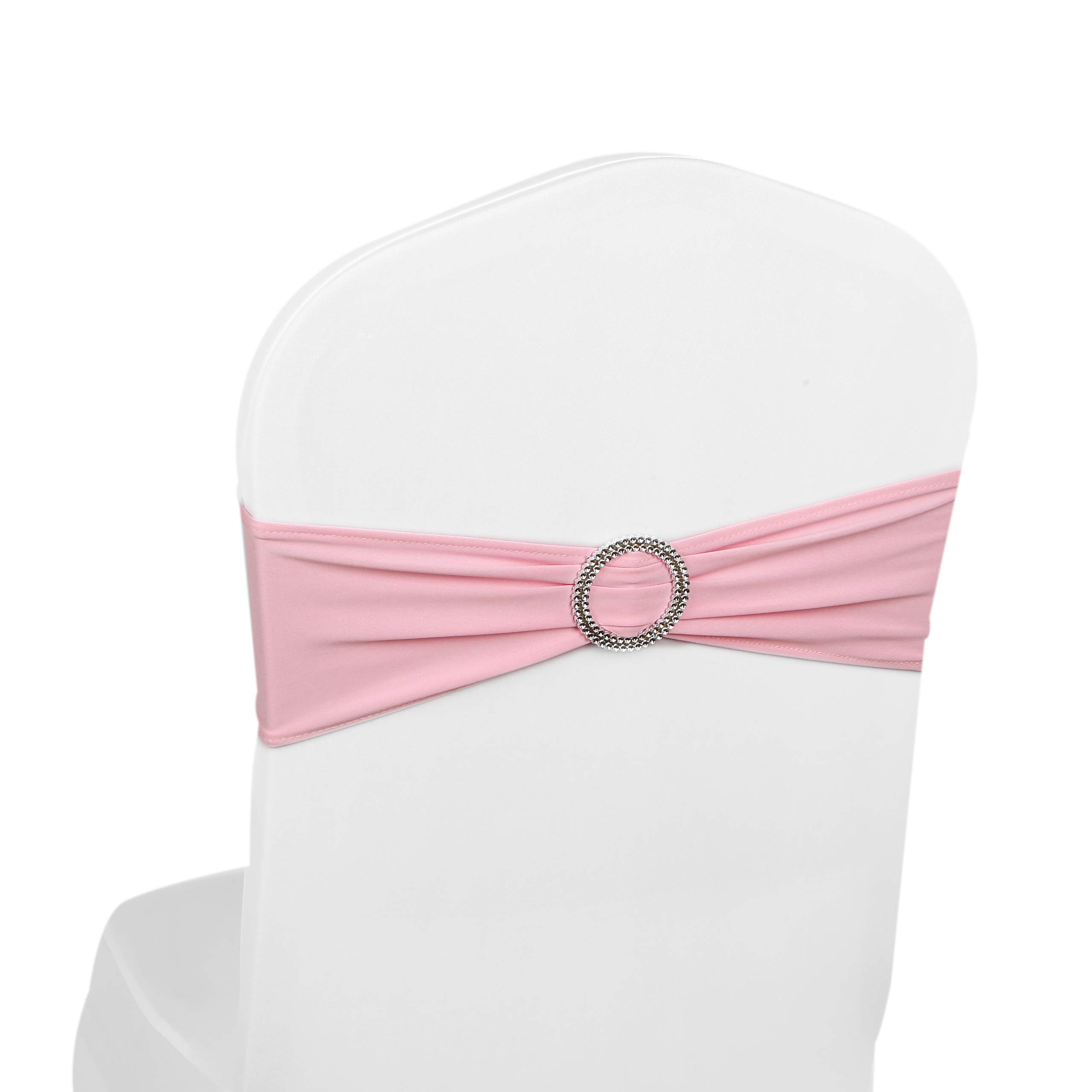 Elastic Stretch Spandex Chair Covers Sashes Bands With Buckle Bows For Wedding Home Party Suppliers Decorations (Baby Pink, 50PCS) — image 1