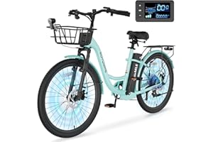 MOONCOOL Electric Bike for Adults, 700W Peak Power 7 Speed Step Through Electric Cruiser Bike, 40 Miles Electric Bicycle with 36V 10.4Ah Battery, Aluminum Frame City Commuter E Bikes for Women, Men