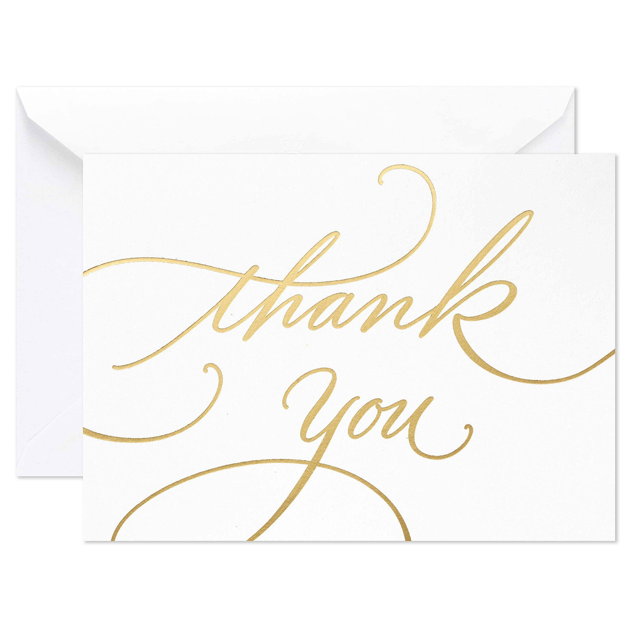 Hallmark Wedding, Baby Shower, Bridal Shower Thank You Cards (Gold Foil Script, 100 Thank You Notes and Envelopes),White