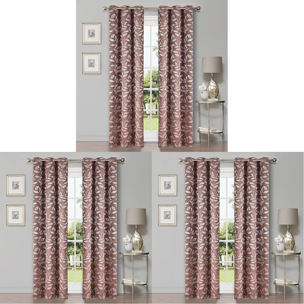 Superior Blackout Curtains, Room Darkening Window Accent for Bedroom, Sun Blocking, Thermal, Modern Bohemian Curtains, Leaves Collection, Set of 2 Panels, Rod Pocket – 42 in x 96 in, Copper