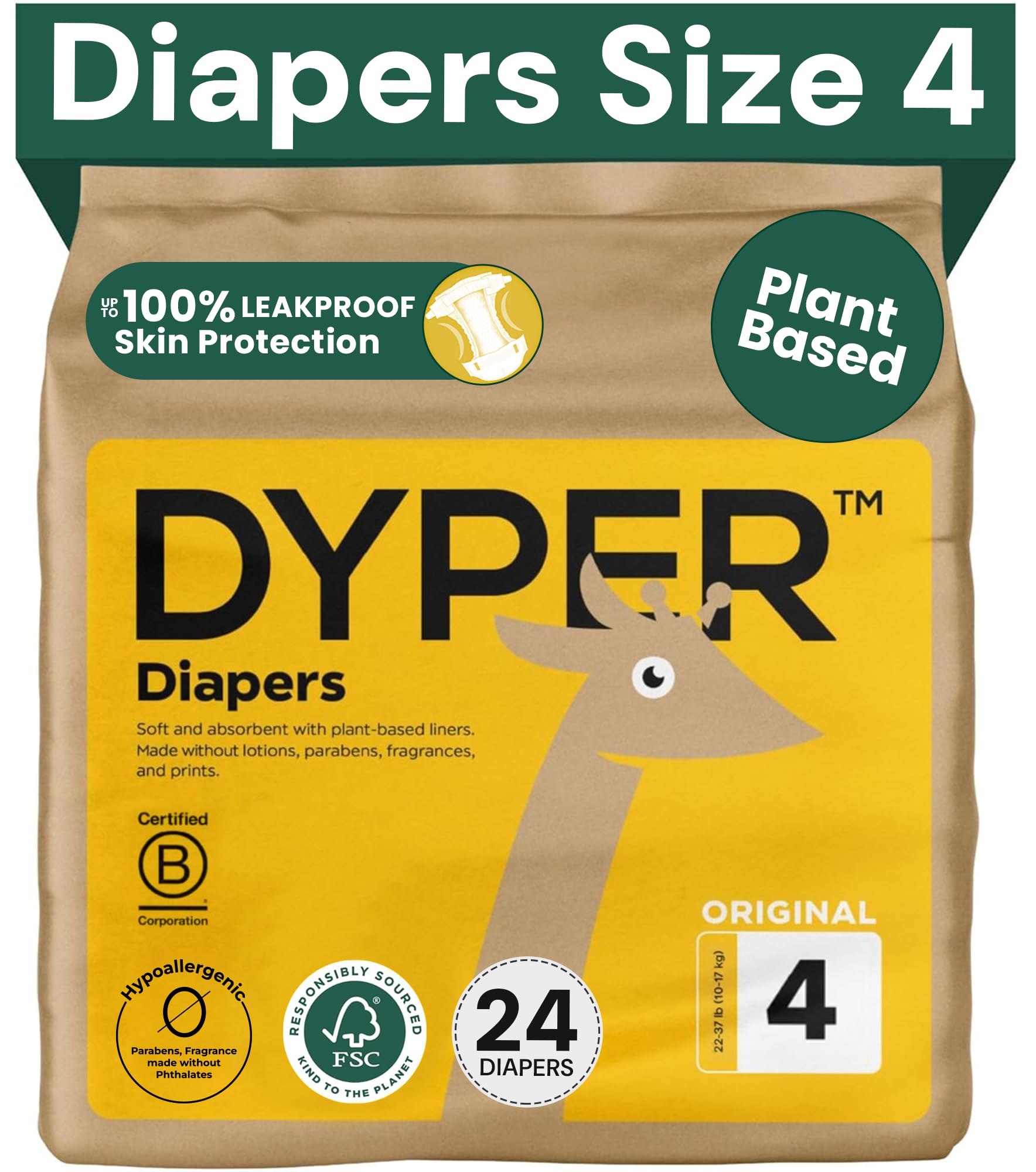 Photo 1 of DYPER - Baby Diapers Hypoallergenic Cloth Alternative Day & Overnight Protection - Made with Plant-Based* & Skin-Friendly Ingredients - Size 4 (24 Count)
