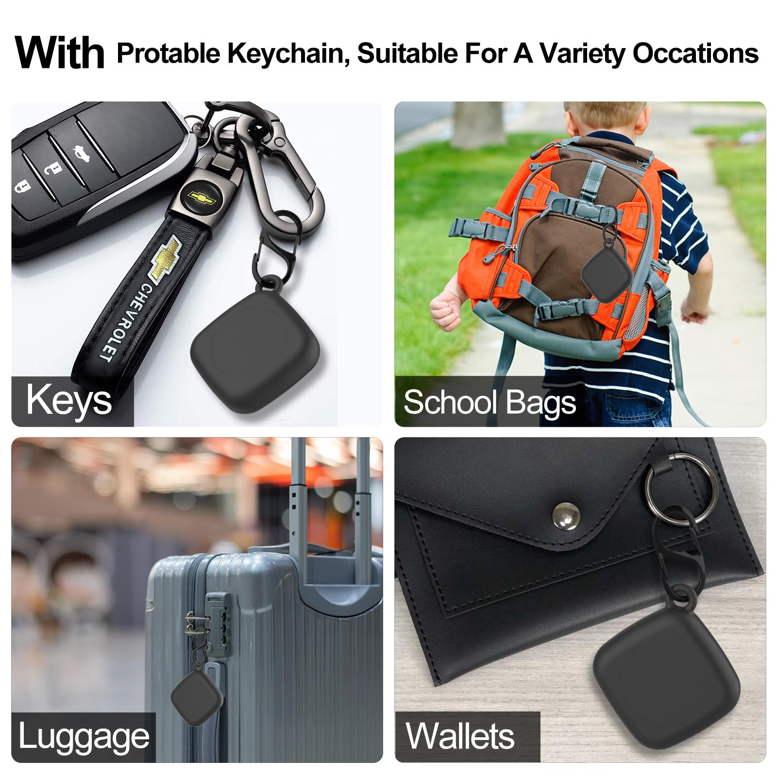 Silicone Case for Life360 Tile Tracker 2 Pack, for Tile Mate 2022 Full Body IPX8 Waterproof and Anti-Scratch Protective with Carabiner for Kids, Keys, Luggage, Cat/Dog Collar Tag (Black+Black)