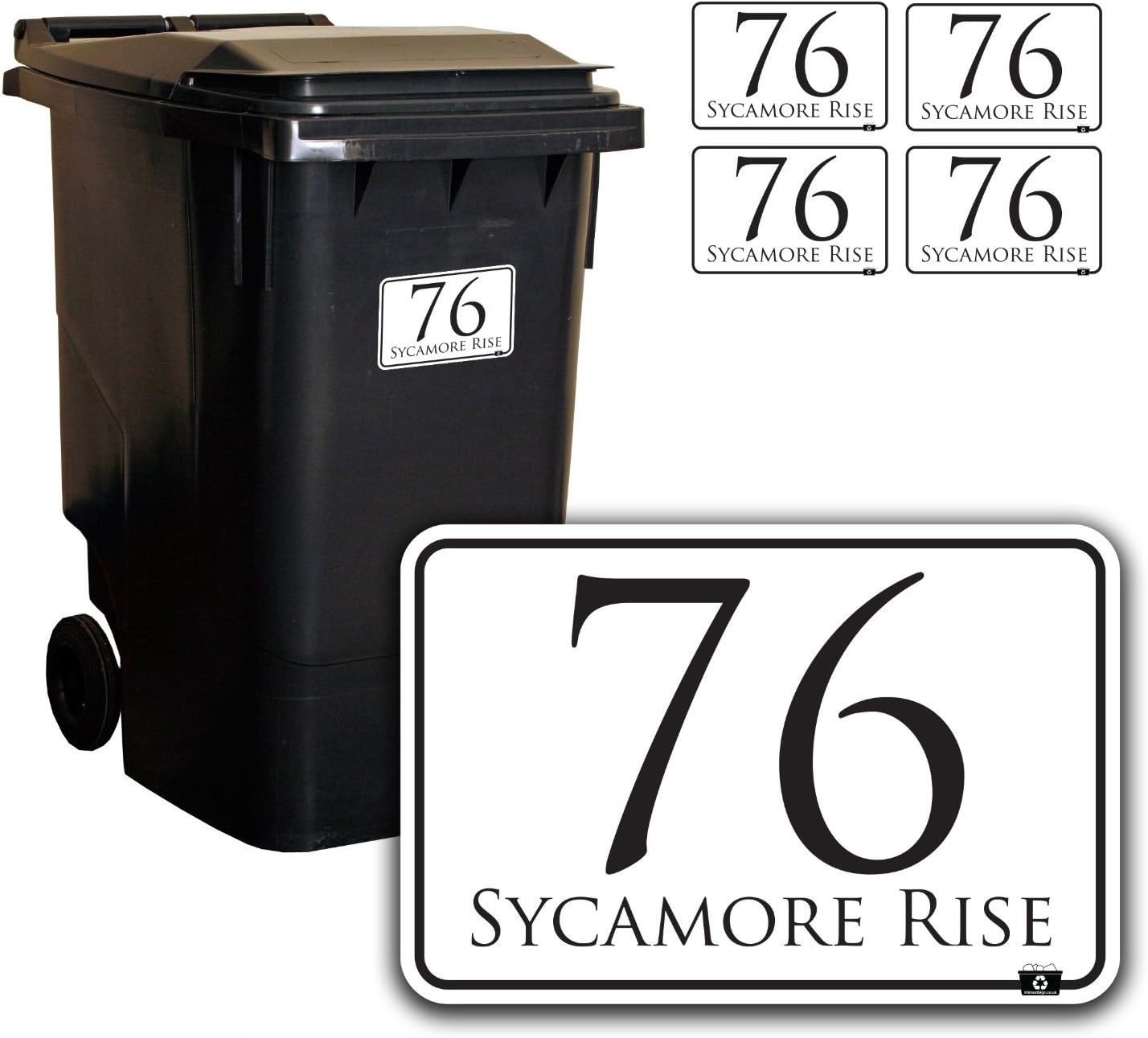 Personalised Printed Wheelie Bin Number Stickers with number and road