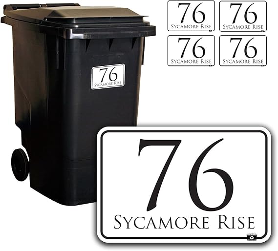 Personalised Printed Wheelie Bin Number Stickers with number and road