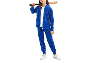 MessBebe Girls Sweatsuits Jogging Set Velour Tracksuit 2 Piece Outfits Zip Up Hoodies and Pants Sportswear Set 4-12 Years