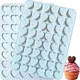 2 Pcs Mini Heart Shaped Silicone Molds, 48 Cavity 1 Inch Valentine's Day Heart Candy Chocolate Mold Silicone Heart Molds for Baking Gummy Jello Ice Cube Fondant Mold for Valentines Wedding Baking Gift