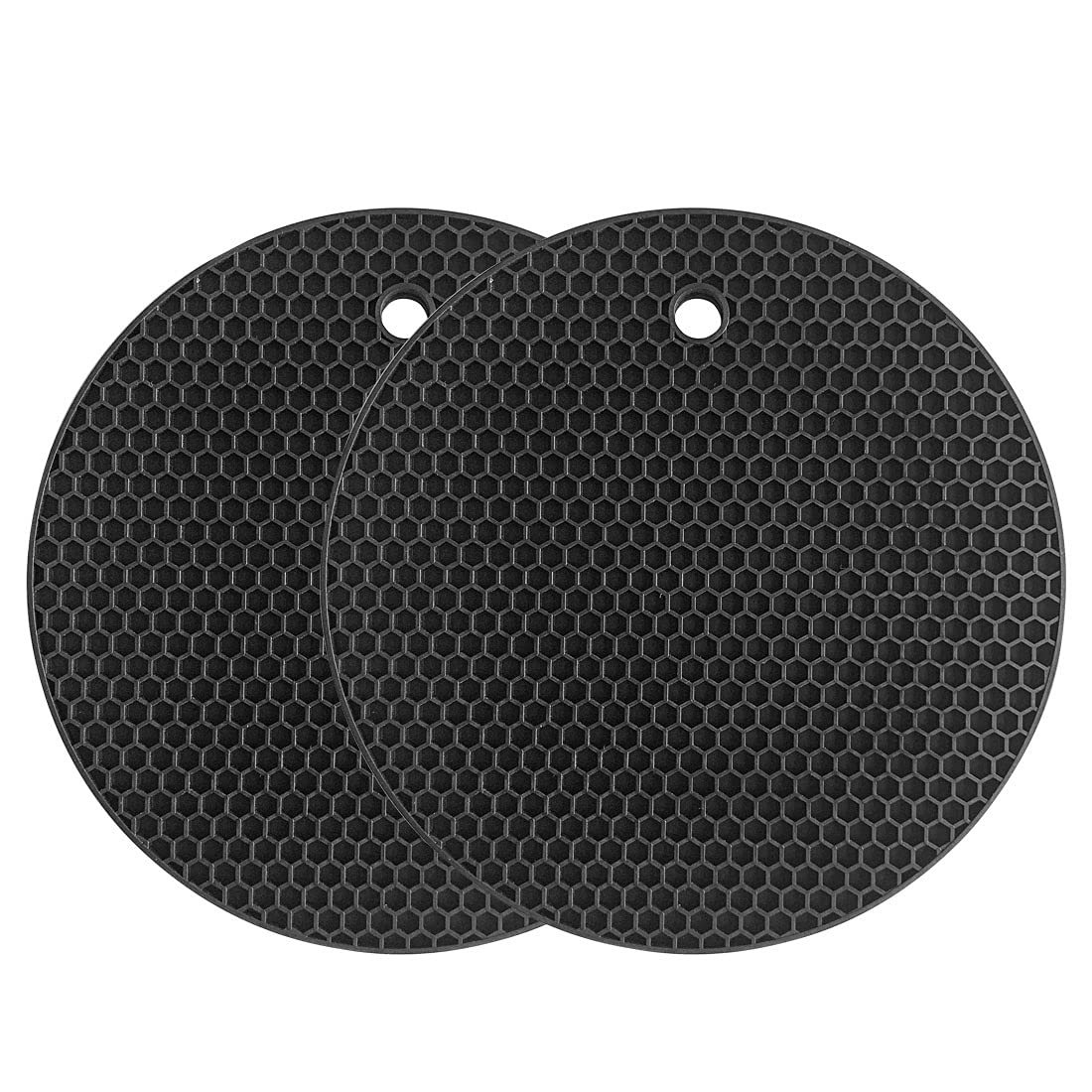Silicone Trivets Mat Multi-Purpose Drying Trivet Mat Heat Resistant to 464°F, Pot Holder, Waterproof, (Set of 2) Non Slip, Flexible, Durable, Dishwasher Safe (Black) — image 1