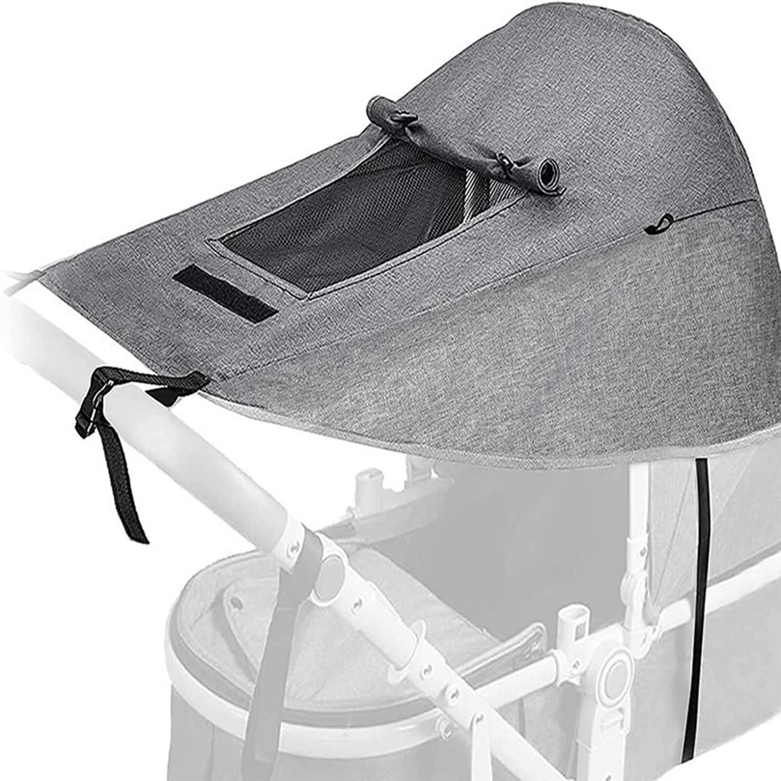 Yuehuamech Stroller Sun Shade Pram Sun Cover with Viewing Window, UV Protection 50+, Water Resistant, Grey, Polyester, Suitable for Single & Double Strollers