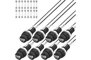 MKBKLLJY 8Pcs Panel Mount Fuse Holder DC 12V AV250V Screw Cap Fuse Holders 5x20mm with Terminal Wires and Fast-Blow Glass Tube Fuses 10A x 8,15A x 8
