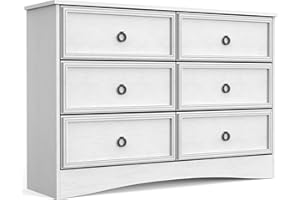 LGHM Modern 6 Drawer Dresser, Dressers for Bedroom, Chest of Drawers Closet Organizers, Storage for Clothes-Easy Pulls Handle,Textured Drawer Borders, Bedroom, Hallway, White