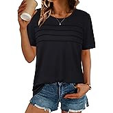 Short Sleeve Tops Womens T Shirts Blouses Dressy Casual Pleated Front Loose fit Outfits