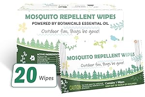 Jartc Natural Mosquito Repellent Wipes, DEET Free Insect Repellent Wipes, Easy to Use, Long Lasting, Travel Sized, 20 Wipes, Green