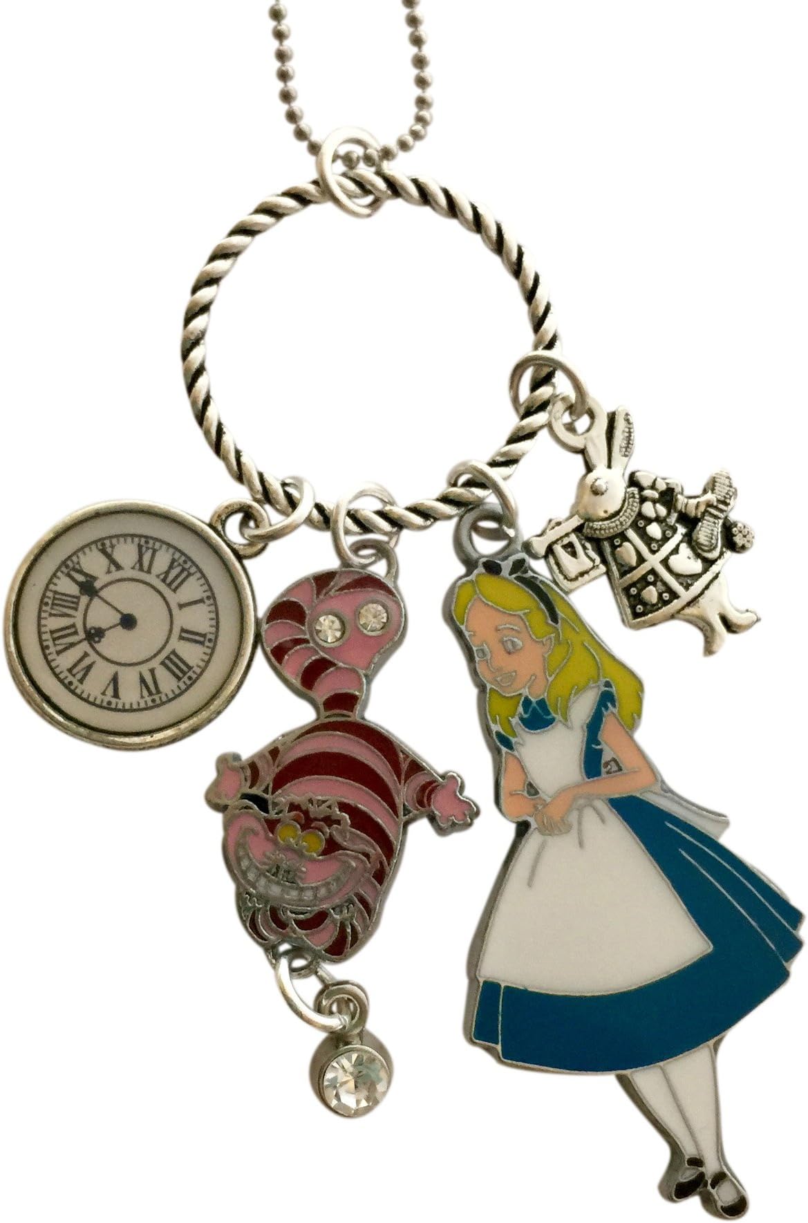 were All Mad Here Alice in Wonderland Jewelry Necklace Cluster Necklace in Stamped Gift Box