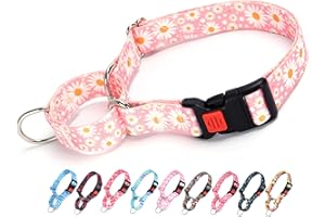 ONEFOJOJO Martingale Collar for Dogs, Pink Dog Collar with Daisy Flowers for Small Medium Large Dogs, Girl Dog Collars with Quick-Release Buckle for Training, Walking, Hunting (M)