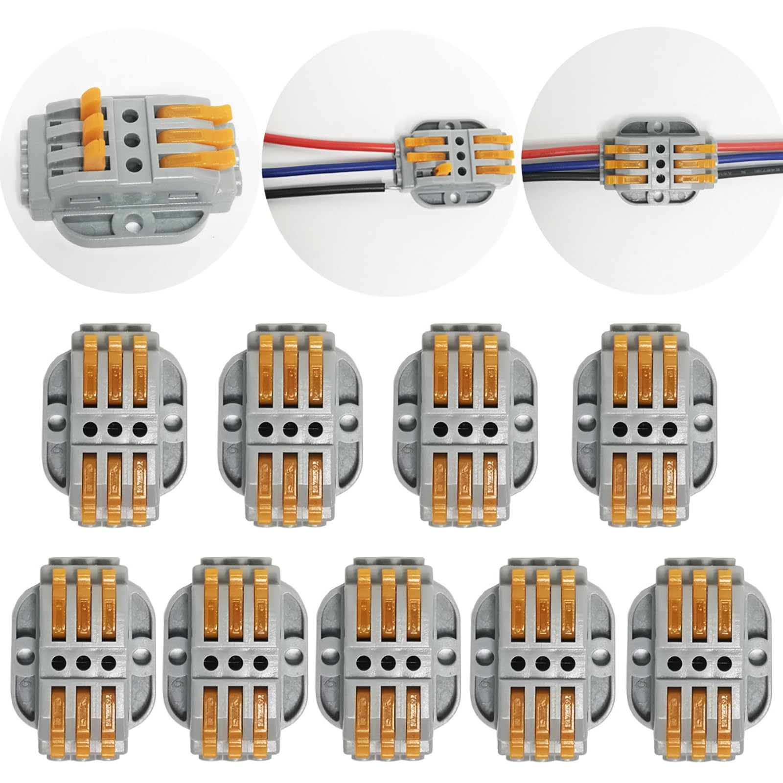 Can be fixed Connectorr,3 Port Lever Conductor Compact Connector Terminal Block Wire Push Cable Connector (9 pieces per box)