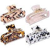 MagicSky 4PCS Hair Claw Clips, Acrylic Hair Banana Barrettes, Celluloid French Butterfly Jaw Clips,Tortoise Shell Grip Pin Te