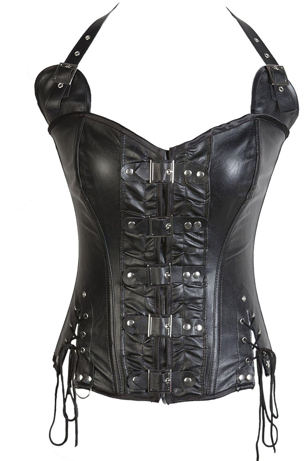 Buy Lotsyle Strap Faux Leather Overbust Zipper Corset Lace up Back