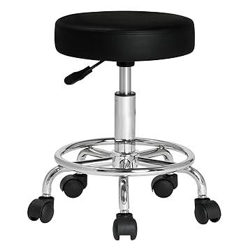 Deuba Rollhocker Drehhocker Arbeitshocker Schwarz Höhenverstellbar & Drehbar – Bürohocker Friseur Werkstatt Hocker