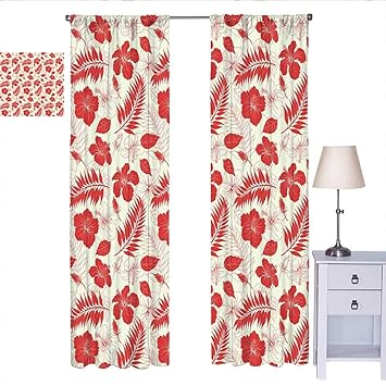 Amazon ハワイ 小さなウィンドウカーテン 太平洋の葉 花 ハイビスカス