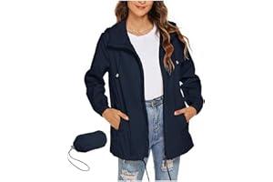 QotLoyi Rain Jacket Women Lightweight Waterproof Hooded Raincoat Packable Windbreaker Jackets with Pockets Fall Fashion 2025