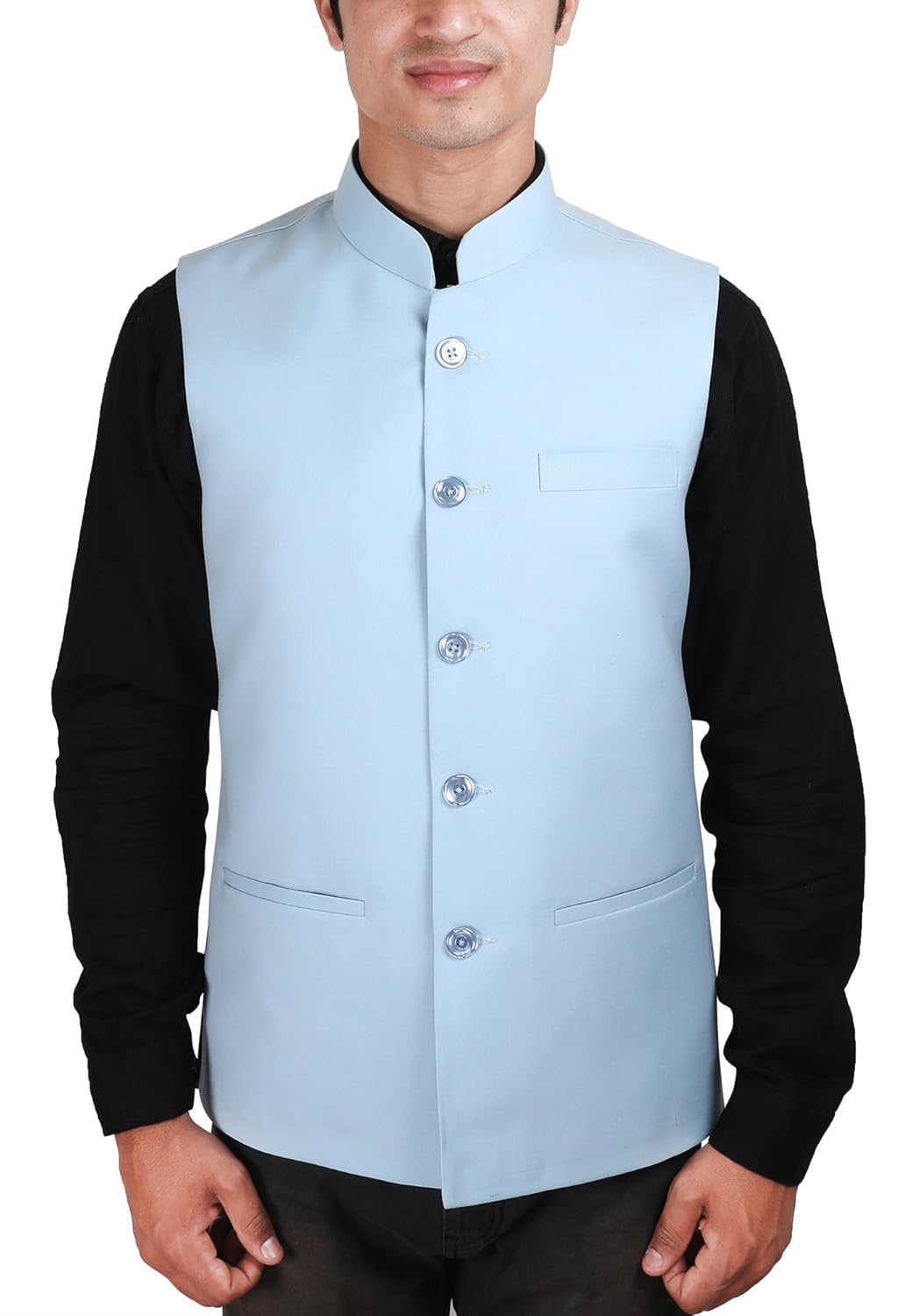 la rainbow mens cotton bandhgala modi jacket/waistcoat-light blue