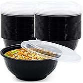 POPMISOLER 150 Pcs Stackable Meal Prep Bowl Containers,42 OZ Food Takeout Bowls Reusable,Black Disposable With Lids,Microwavable Dishwasher Safe Leak Resistant for Noodle Soup,Salads& Ramen (42oz)