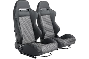 WTRAVEL Racing Seats 2 Pcs Reclinable Bucket Seats with 2 Sliders Adjustable PU Leather Seats Universal Sport Seats for Cars (Black Silver, 35.1"×21.2"×21.6")