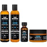 Live Bearded Complete Beard Grooming Kit - Wash, Conditioner, Butter and Oil - Made in the USA with All-Natural Ingredients - Mens Groom Set | Legend Scent - Sandalwood, Vanilla