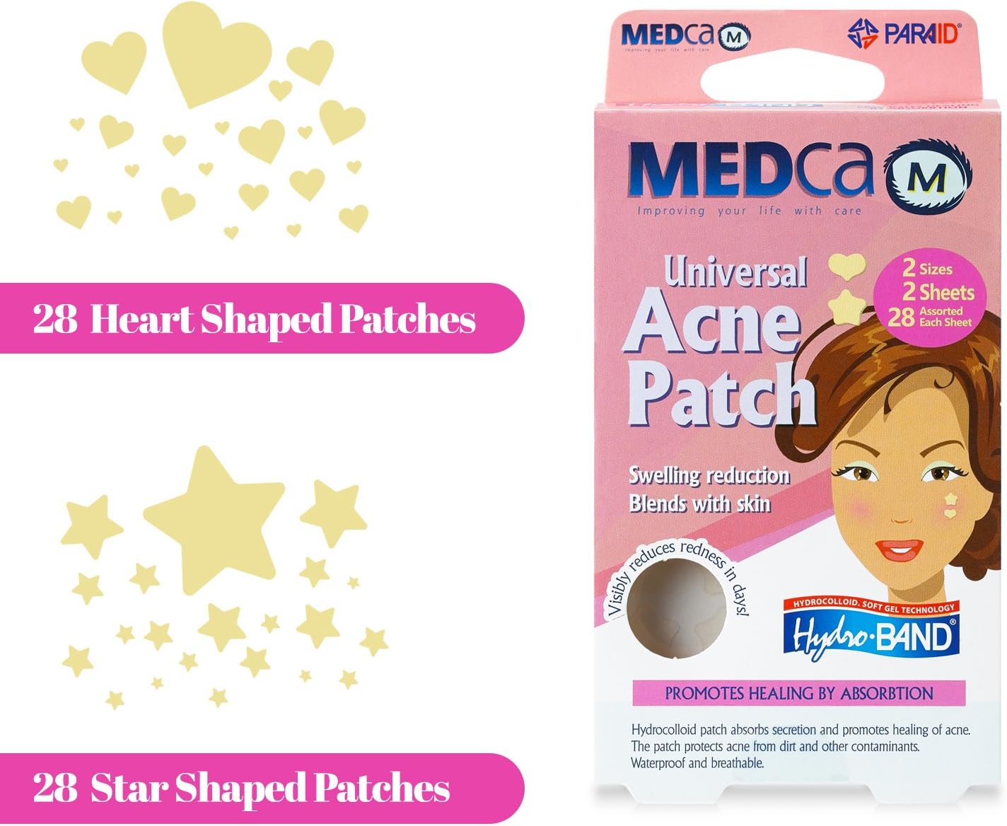 Cerotto Universale per Acne Brufoli MEDca Copertura Assorbente Forme a Cuore e a Stella 56 PEZZI