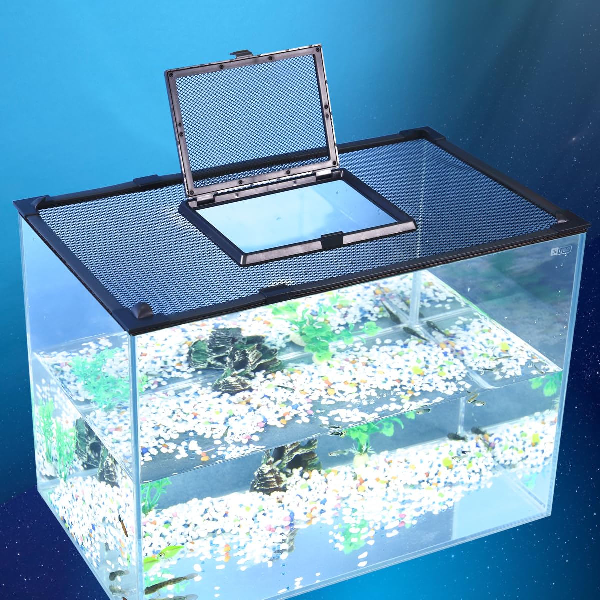 DIY Magnetic Fish Tank lid Cover with Feeding Small Window (Dark Grey with Feeding Window, 39"X19.5"(100X50cm))