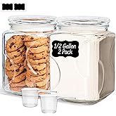 ComSaf 64 oz Glass Jar with Lid, 2 QT Pantry Storage Containers set with Glass Lids, Flour Sugar Storage Containers, Half Gallon Jars for Kitchen Storage and Laundry Room Containers, Set of 2