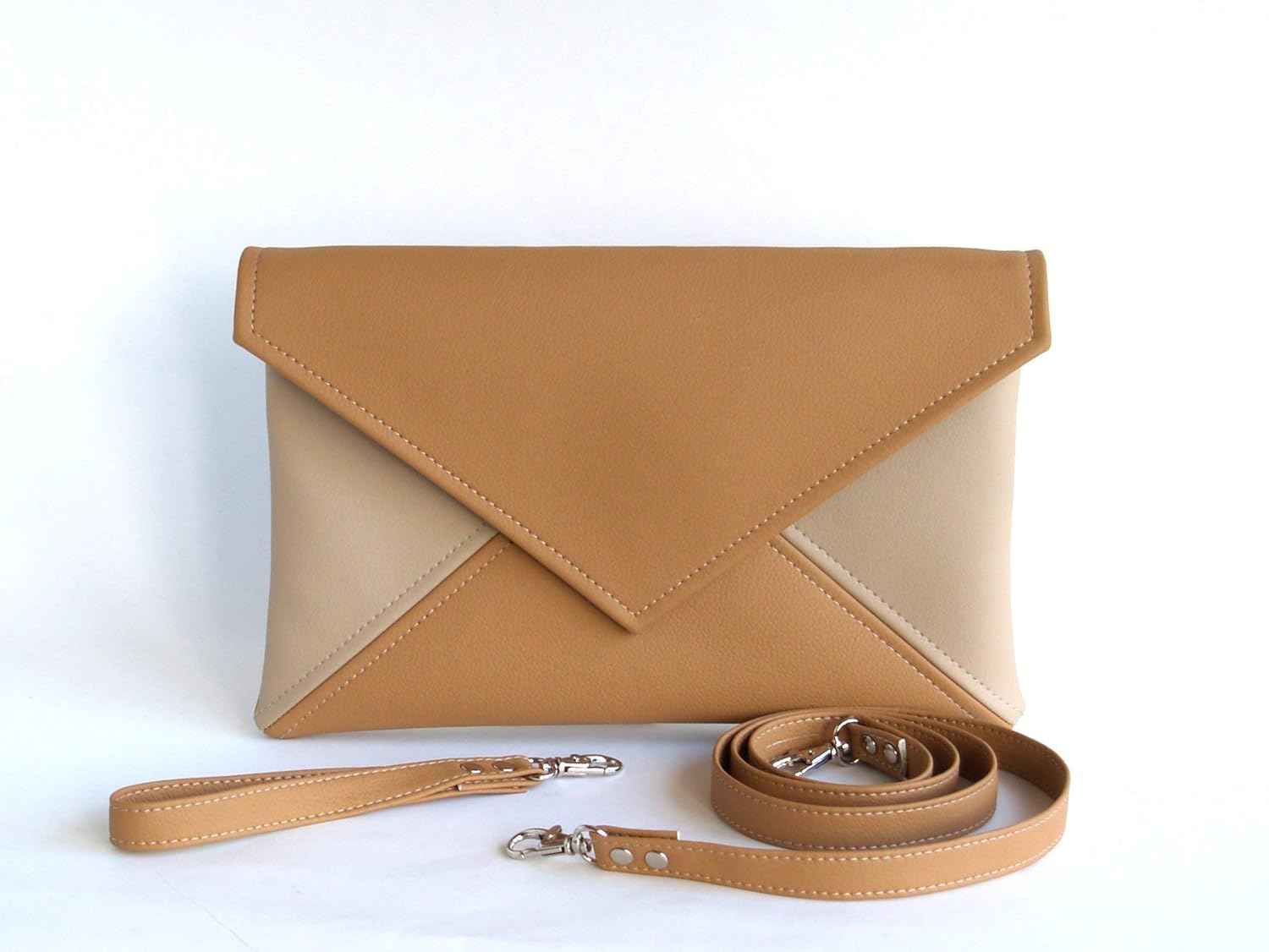 Clutch Bag envelope Handmade Brown Ligth Brown Beige Clutch