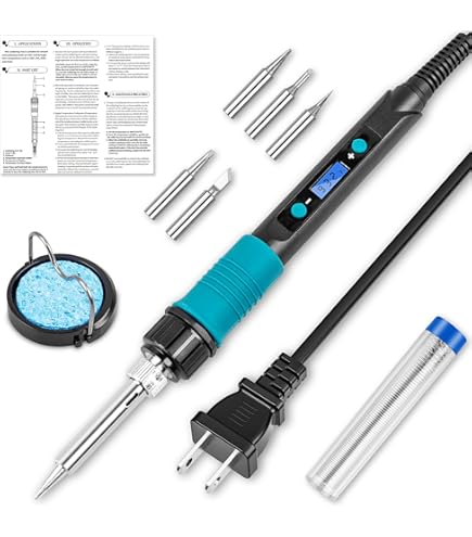 Party Town® 60W Adjustable Temperature Soldering Iron Kit With 5 Copper Tips, Soldering Stand, Solder Wire, Flux Paste For Electronics Repair, Circuit
