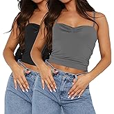 TFSDOD Women's Sleeveless Tank Top Sexy Sweetheart Neck Going Out Crop Top Cute Y2K Pleated Strappy Vest Cami Shirt