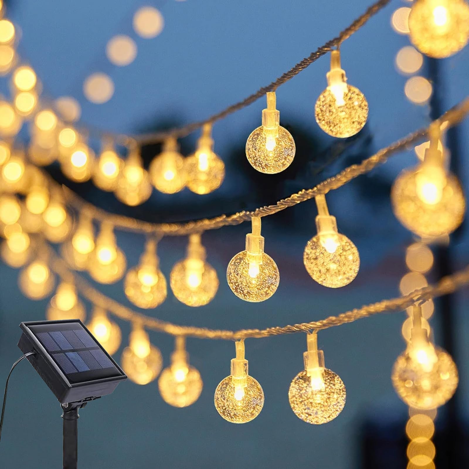 Photo 1 of Vigdur Solar String Lights Outdoor, 15ft Globe String Lights with 25 Globes Bulbs, IP65 Waterproof Solar Powered Patio Lights for Garden Yard Porch Wedding Party Décor
