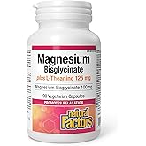 Natural Factors Magnesium Bisglycinate 100mg Plus L-Theanine 125mg, 90 Vegetarian Capsules, Promotes Relaxation & Supports Mu