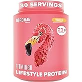 BIRDMAN Fitmingo Vegan Protein Powder with Inositol, Collagen Boosters, Hyaluronic Acid and Vitamins | Low Carb, Dairy Free, Lactose Free, Low Calorie | 23g Plant Based Vanilla Protein Powder