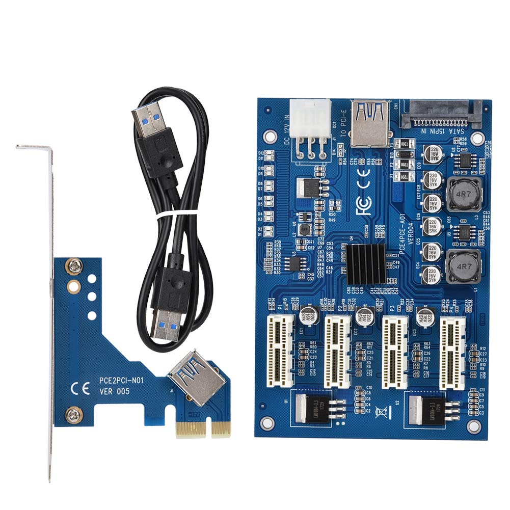 ASHATA PCI-E 1X to 4 PCI-E 1X Extension Card, PCIe USB3.0 Converter Extender Adapter Card Expansion Kit, for Desktop Computer, for for Linux,for MAC