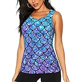 SGFJEWTQ Women Tank Tops Sleeveless Vest Ombre Mermaid Teal Purple Fish Scale Pattern for Casual Gym Athletic Running Workout
