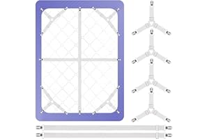 TUYEABC Bed Sheet Holder Straps, 4+2 Set, 2 more Straight Sheet Straps for the Mattress Middle and 4 Triangle Sheet Clips for Corners, Adjustable Elastic Sheet Stays Keepers Fasteners to Hold Sheet in Place