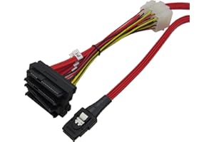 CABLEDECONN H0408 100cm Internal Mini SAS 36-Pin SFF-8087 Male to SFF8482 SAS 29-Pin Female with 4-Pin Power Fanout Red Cable